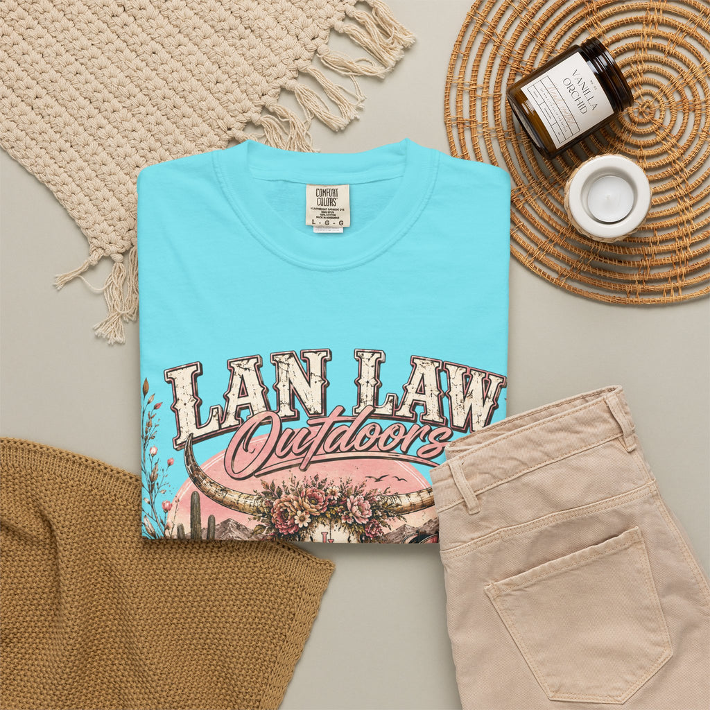 Cowboy Western Graphic T-Shirt — 'Lan Law Outdoors' Rustic Desert Design